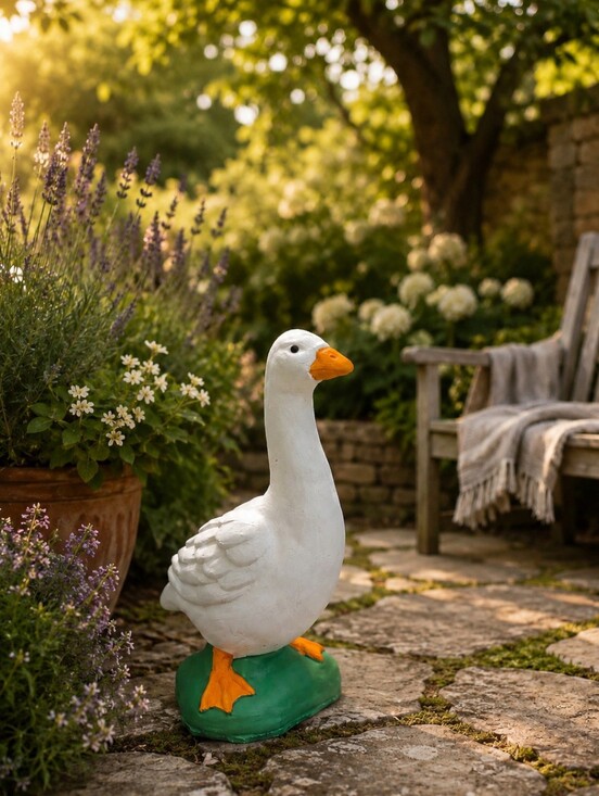 PorchaGeese Other - 10" White Concrete Desk Goose Statue with Orange Beak and Feet
